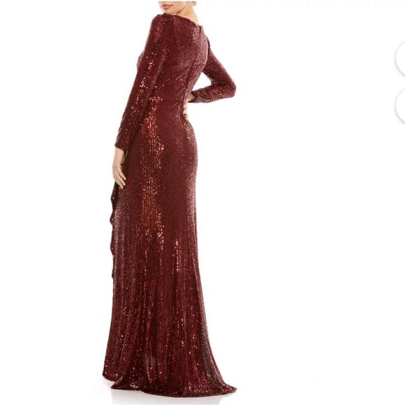 NWT IEENA for MAC DUGGAL Wine Long Sleeve Sequin Faux Wrap Gown Women’s - Picture 10 of 10